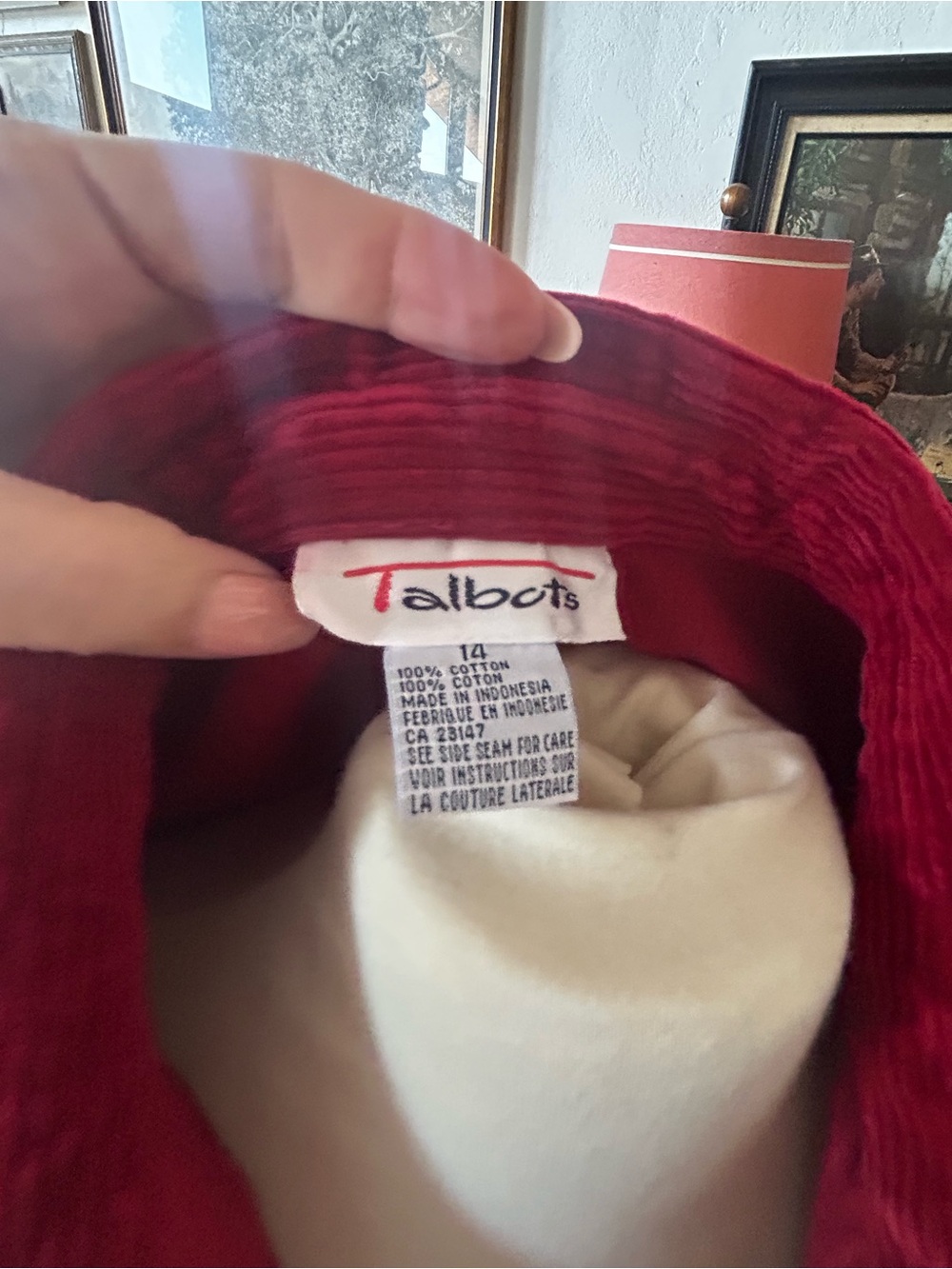 Talbots Red Button-Front Corduroy Dress - Picture 3 of 5